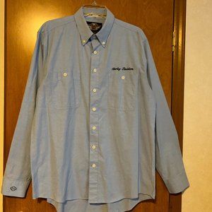 HARLEY DAVIDSON Sz L Tall Light Blue Embroidered Button Down Shirt